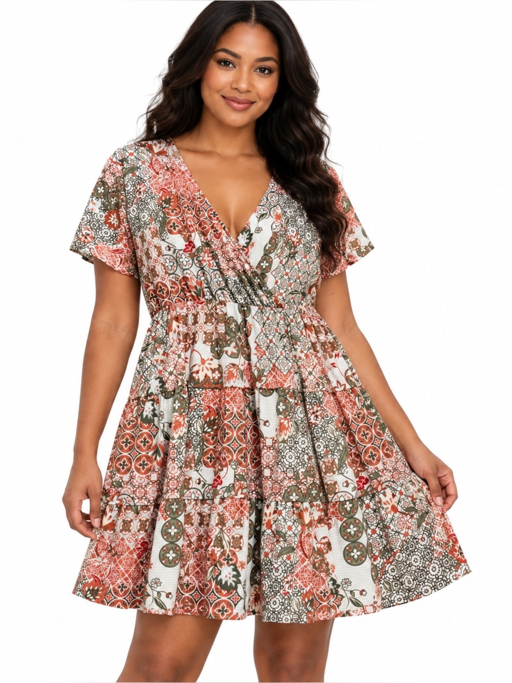 NO BOUNDARIES Floral Patchwork Babydoll Tiered Mini Dress NWT XXL 19